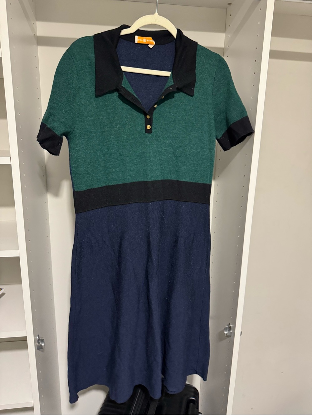 Tory Burch Green and Navy Short-Sleeve Polo Knit Dress size L